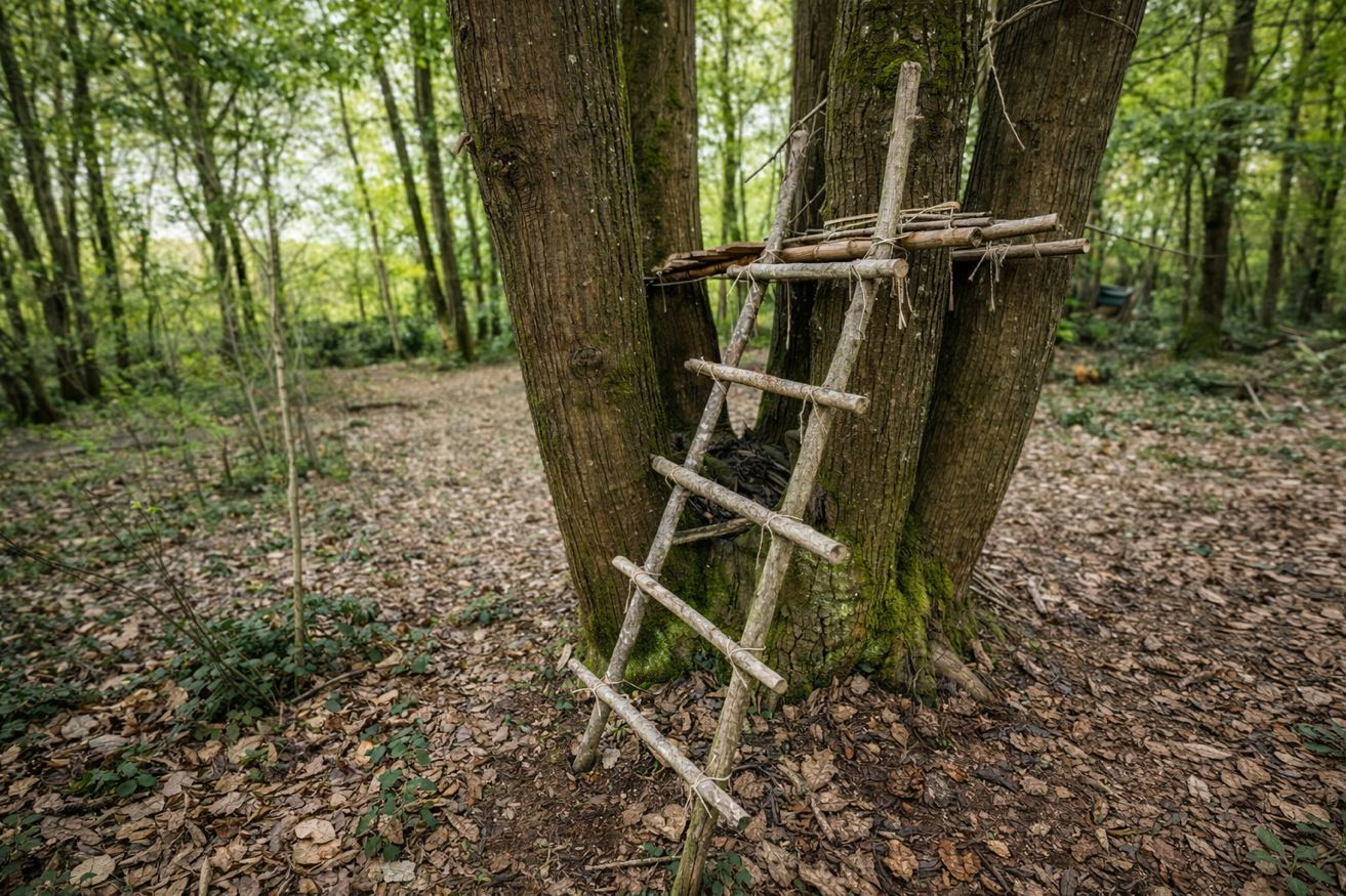 Cabane dans les arbres avec échelle – Les Pétillières