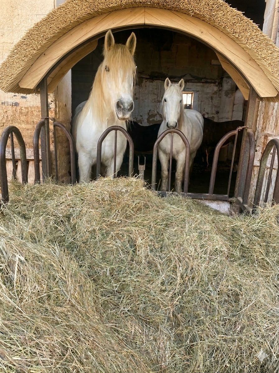 Capitaine et les chevaux à l'écurie – Les Pétillières
